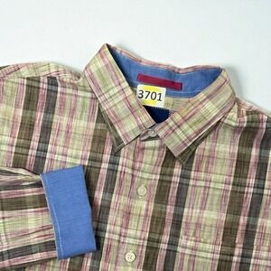 Tommy Bahama Shirt Mens Size L Green Blue Striped 100% Cotton Long S Button Down